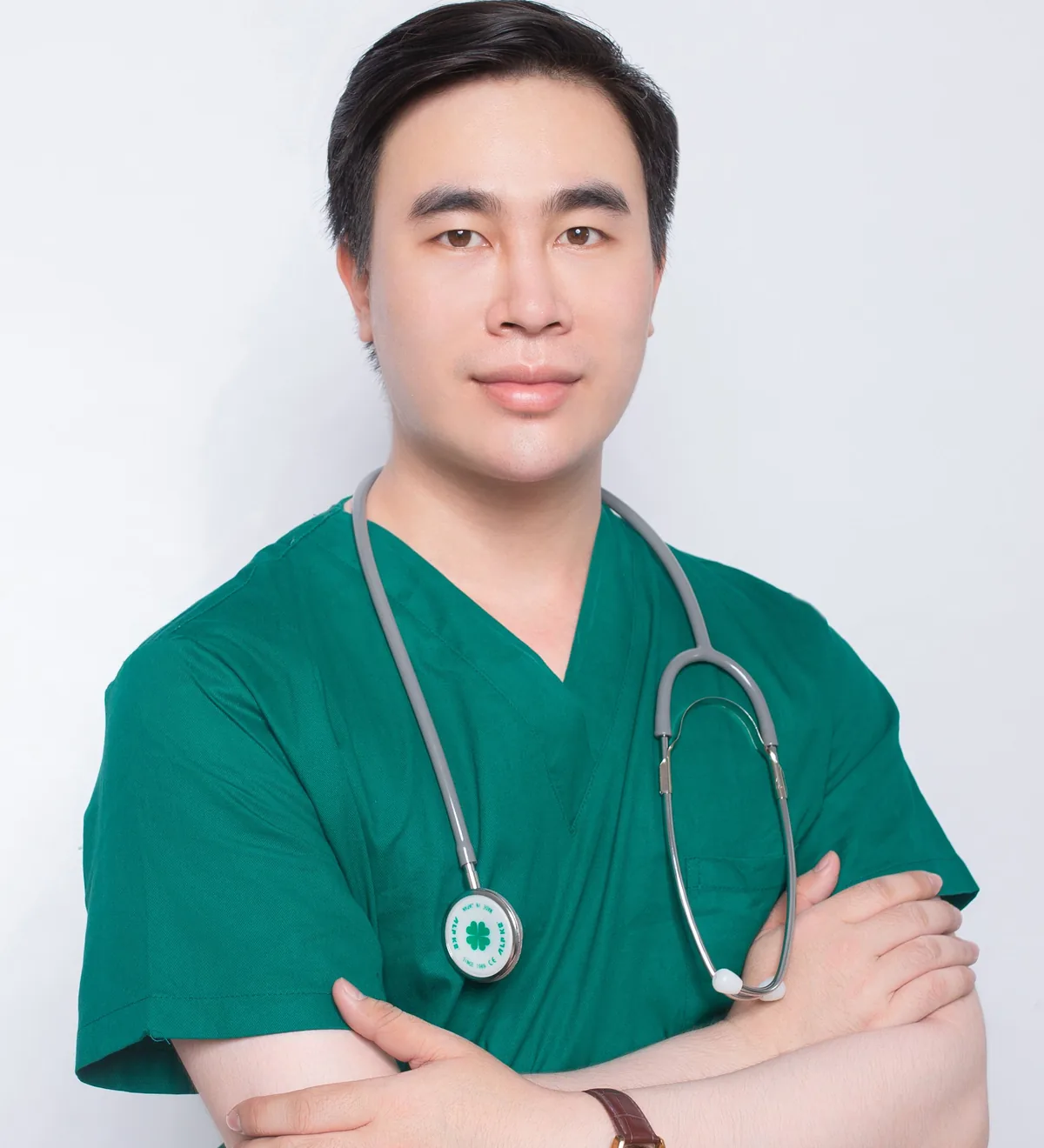 Medical professional in scrubs with a stethoscope